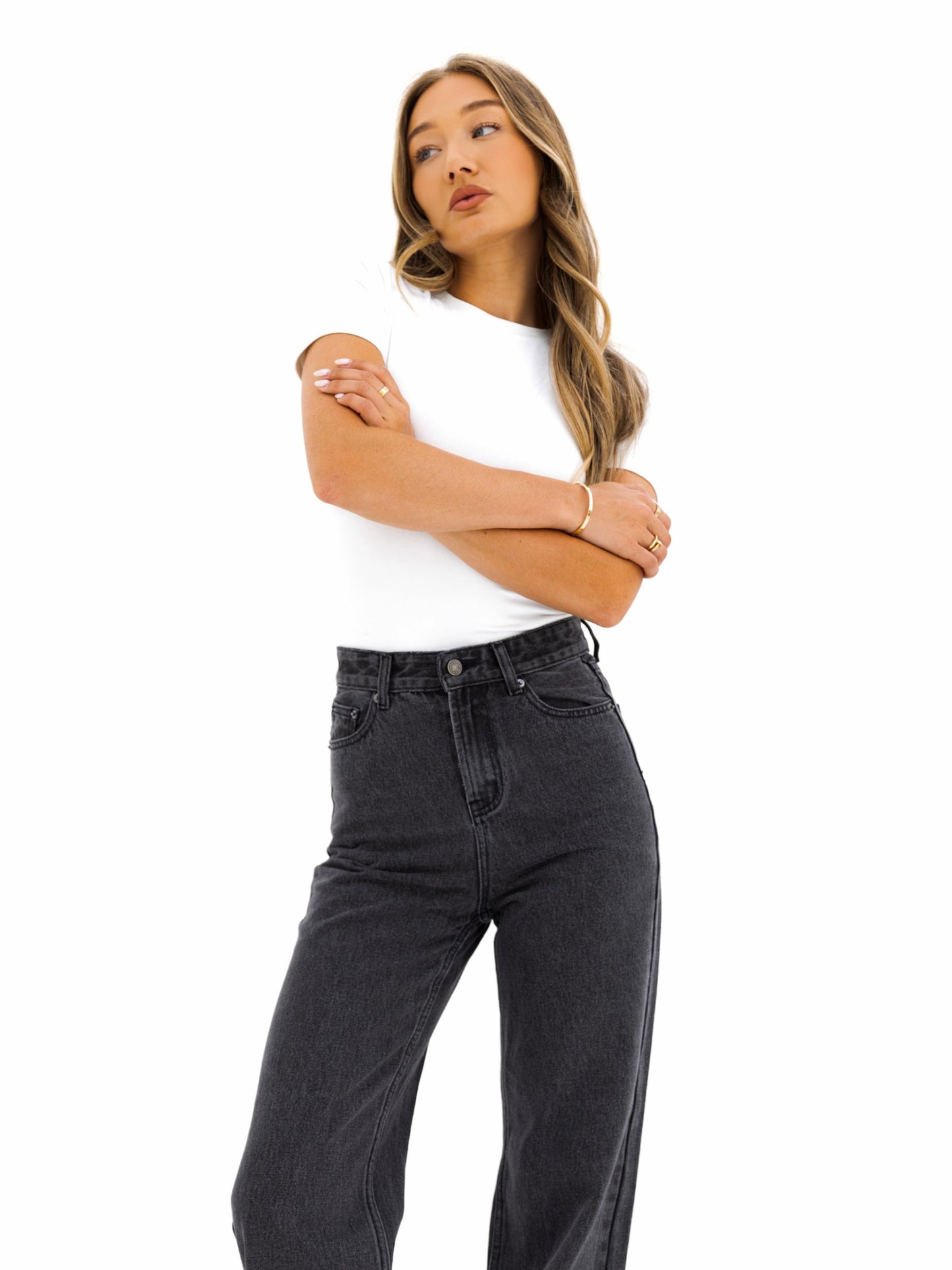 Blakely Wide Leg Jeans - Washed Black