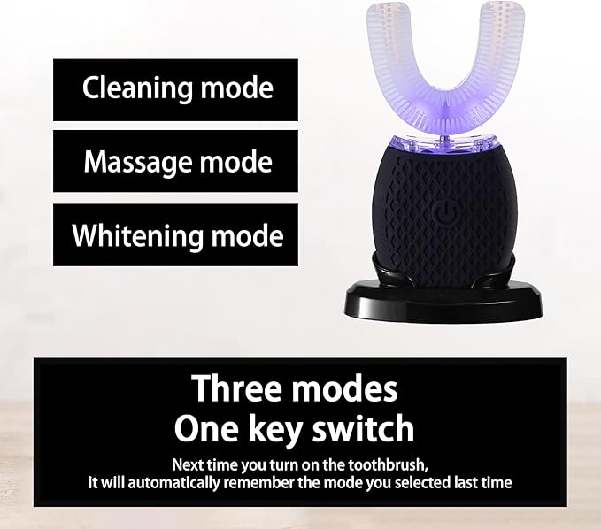 Automatic Ultrasonic Toothbrush للكبار – Rechargeable Soft Bristles & 30s Timer (Black)