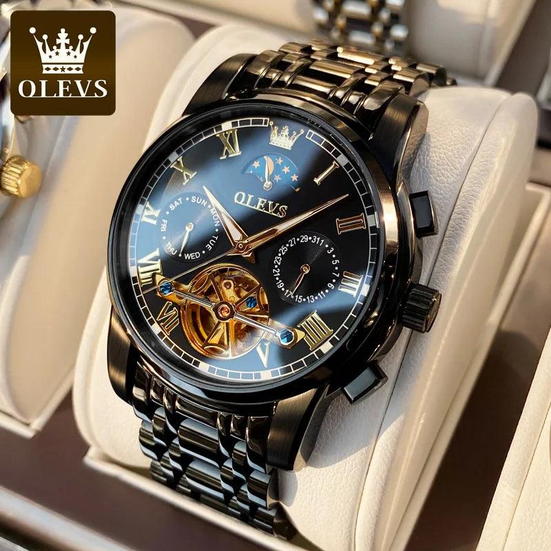 OLEVS 6617 Automatic Skeleton Tourbillon Mechanical Self Winding Original Watch